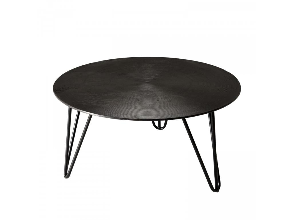 Chezlova - Table basse ronde 75x75cm aluminium noir pieds épingles métal noir CXMP49157