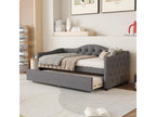 Lit banquette 90x200cm lit gigogne 90x190cm - capitonné en tissu lin - Gris matelas non inclus YPVG51513