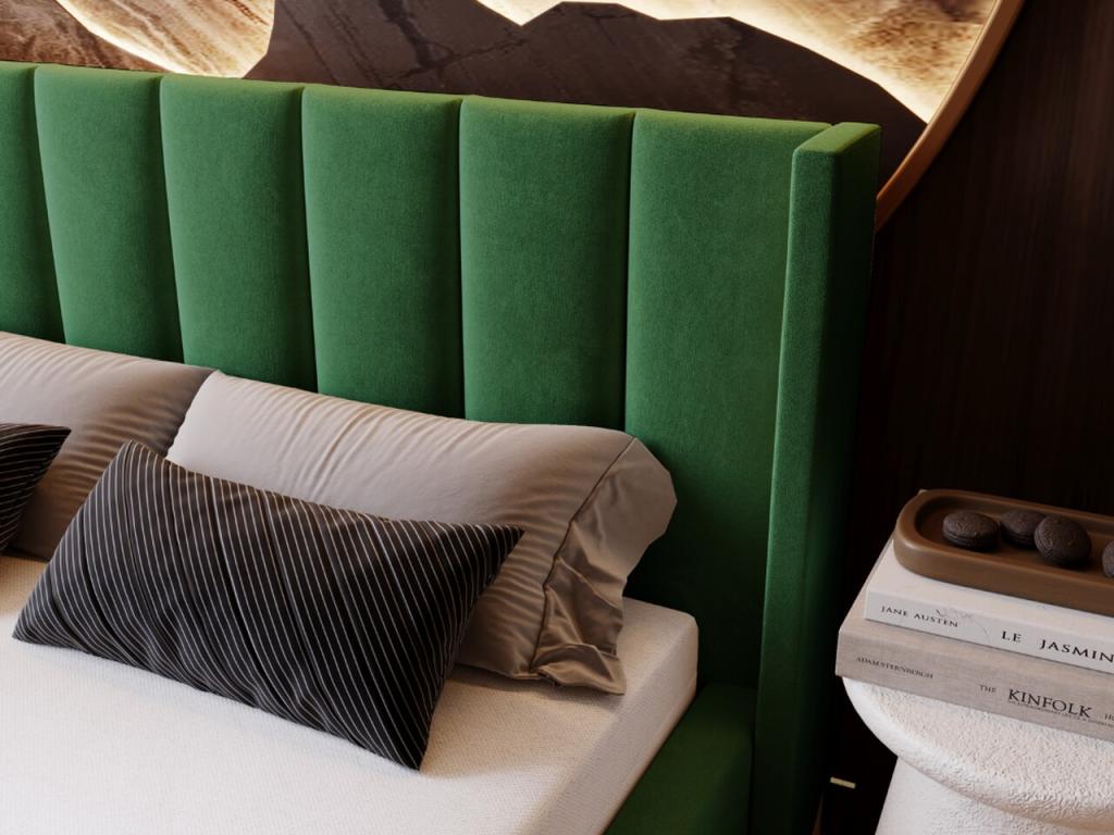 Lit rembourré avec rangement - 120x200 - lit double - velours - vert - Chezlova EQMW99615