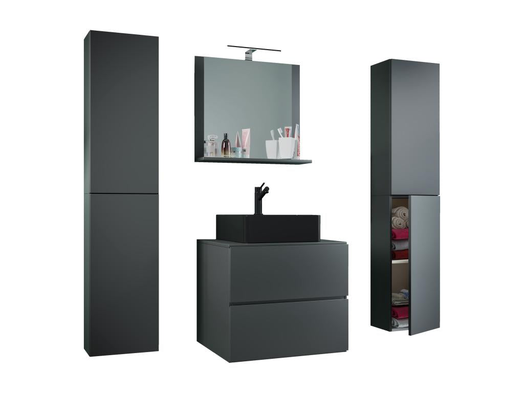 Chezlova 5 pièces lavabo ensemble de meubles de salle de bains lavabo Lendas BL largeur 60 cm XL tiroir Anthracite GGCU65342