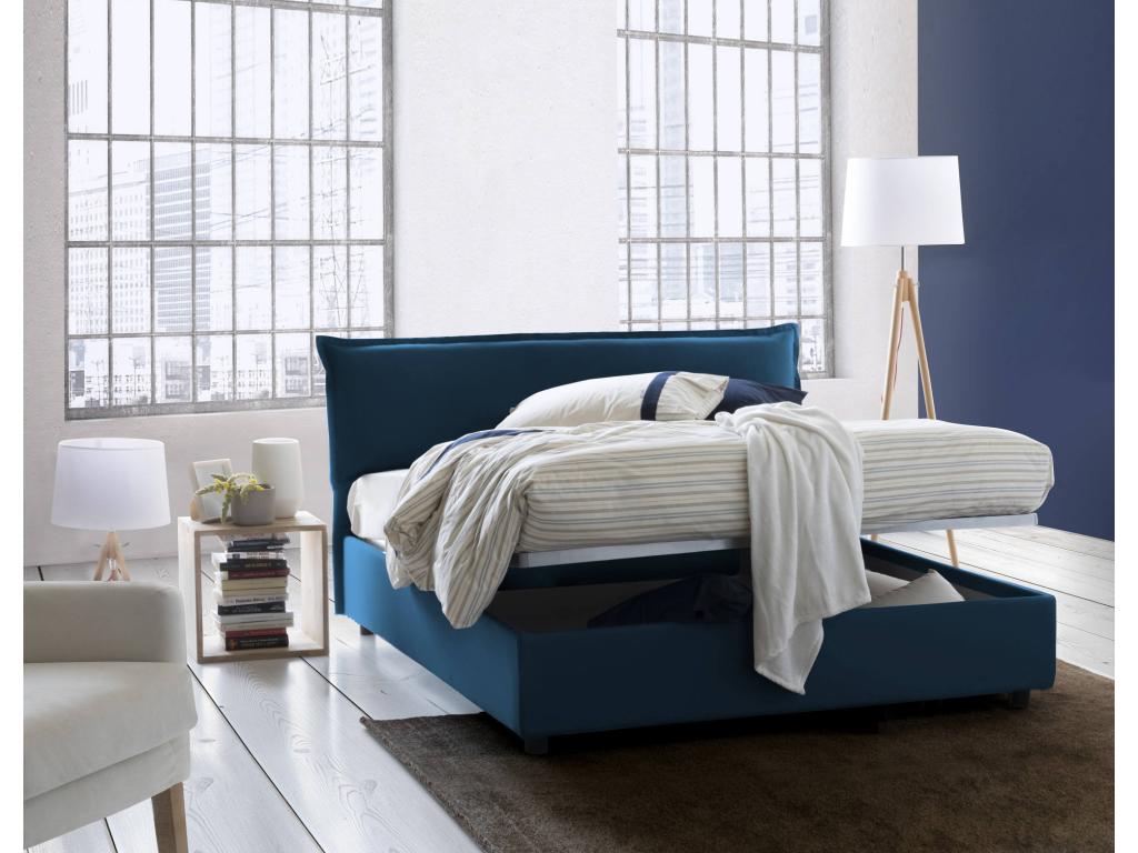 Lit double Artigeo Lit coffre déhoussable avec tête de lit rembourrée et cadre de lit coffre Made in Italy adapté pour matelas 160x190 cm Bleu VUVL66762