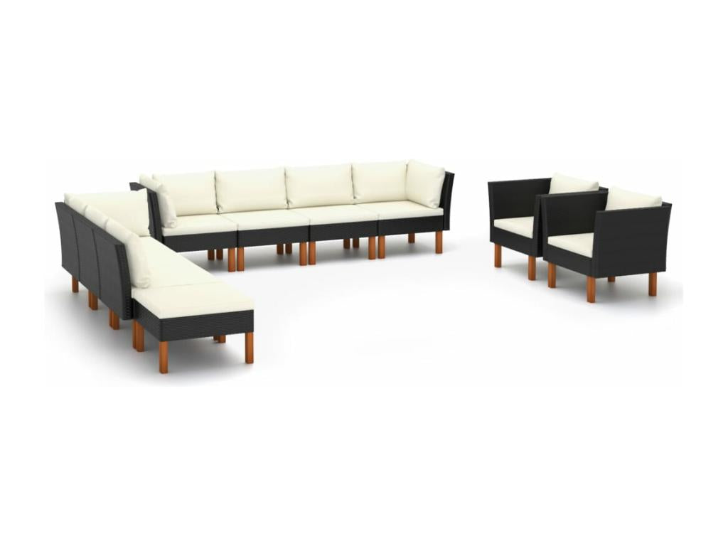 Salon de jardin 10 pièces Résine tressée et bois d'eucalyptus Noir AMVK58286