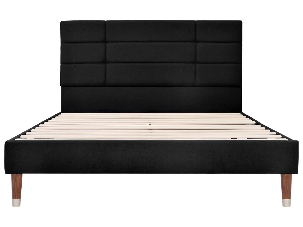 Lit avec tête de lit - 140x200 cm - tissu lin - matelas noir UODO95171