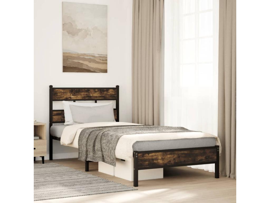 Cadre de lit sans matelas avec tête de lit chêne fumé 90x190 cm FLAT03327