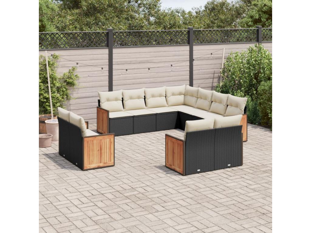 Salon de jardin 11 pcs avec coussins noir résine tressée AIIZ35055