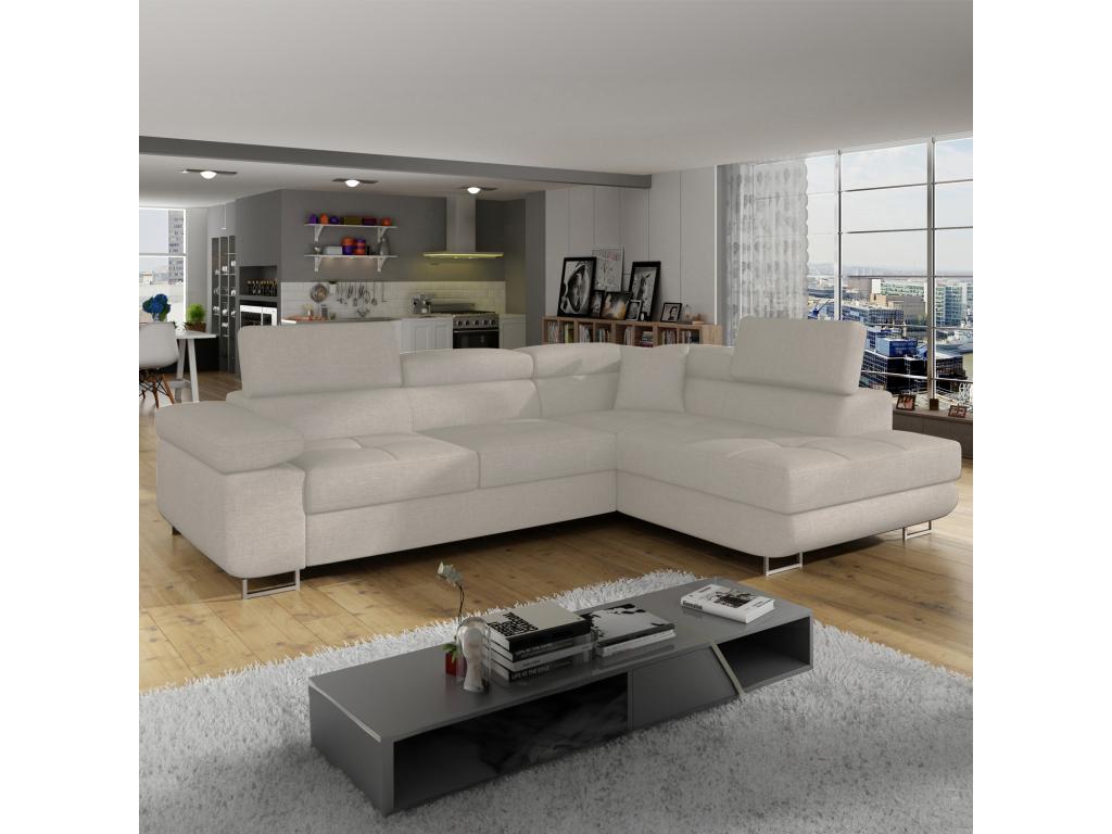 Canapé d'angle droit convertible Chezlova tissu Beige HNXI08096