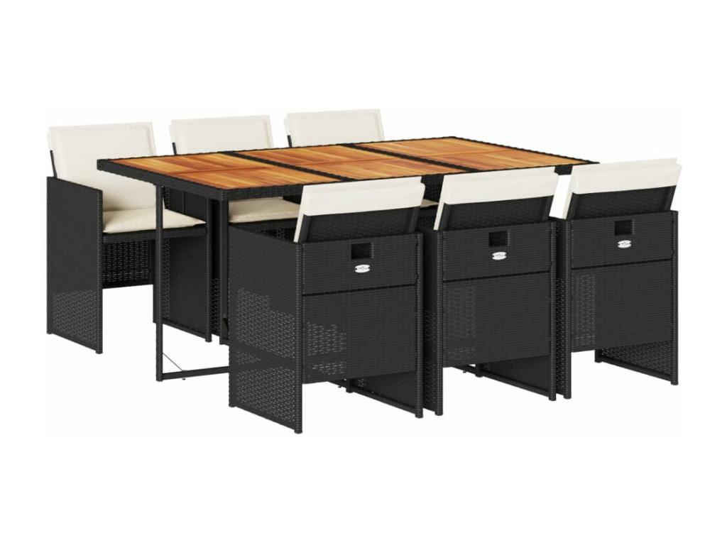 Ensemble à manger de jardin coussins 7pcs Noir Résine tressée LXAB48888