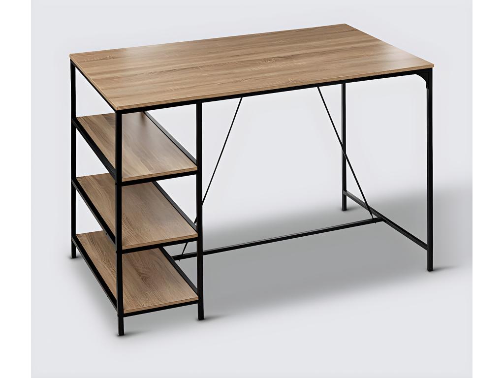 Table de bar haute avec 3 étagères en bois Beige et métal coloris noir LMUB82837