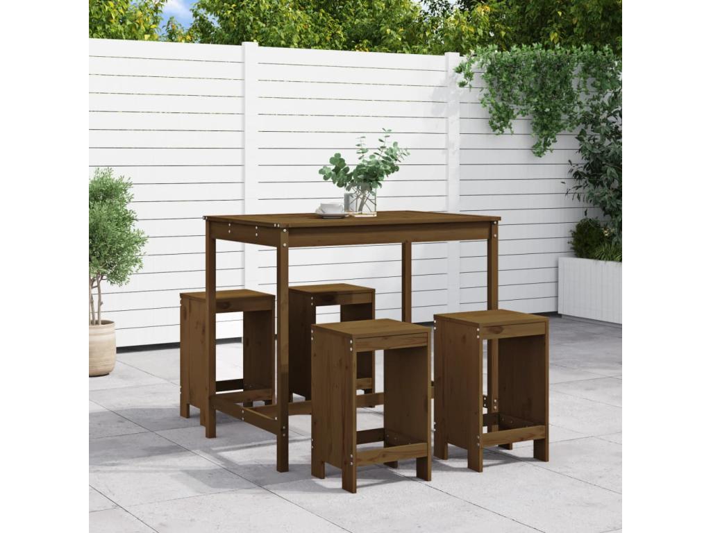 Ensemble de bar de jardin 5 pcs marron miel bois de pin massif TQUV52737