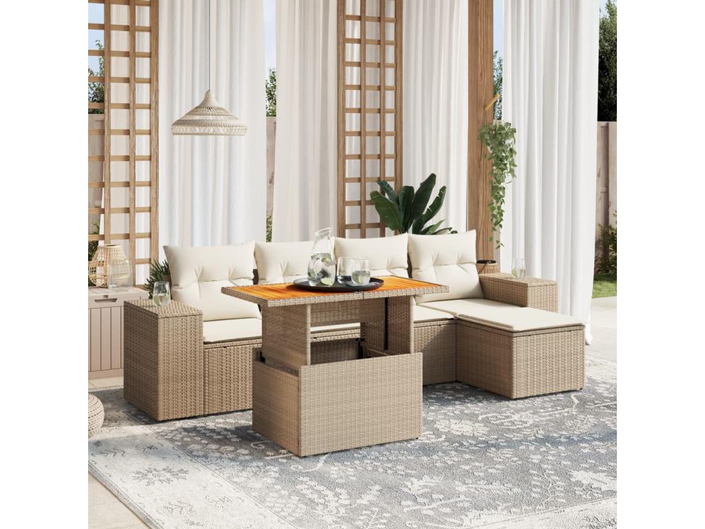 Salon de jardin avec coussins 6 pièces beige résine tressée ADXK61815