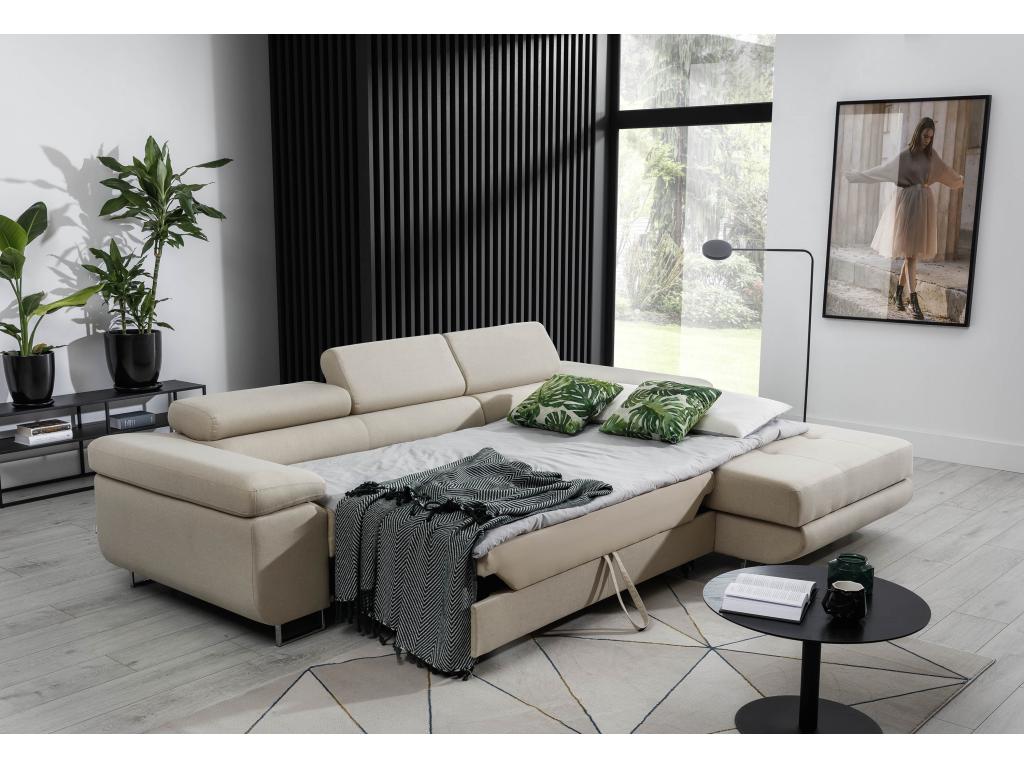 Canapé convertible d'angle droit tissu vert et simili cuir blanc avec rangement Chezlova 280cm GHFH30354