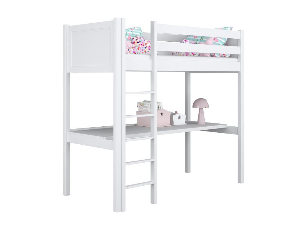 Lit mezzanine en bois - avec bureau N06 Blanc 90x190 XNQS40033