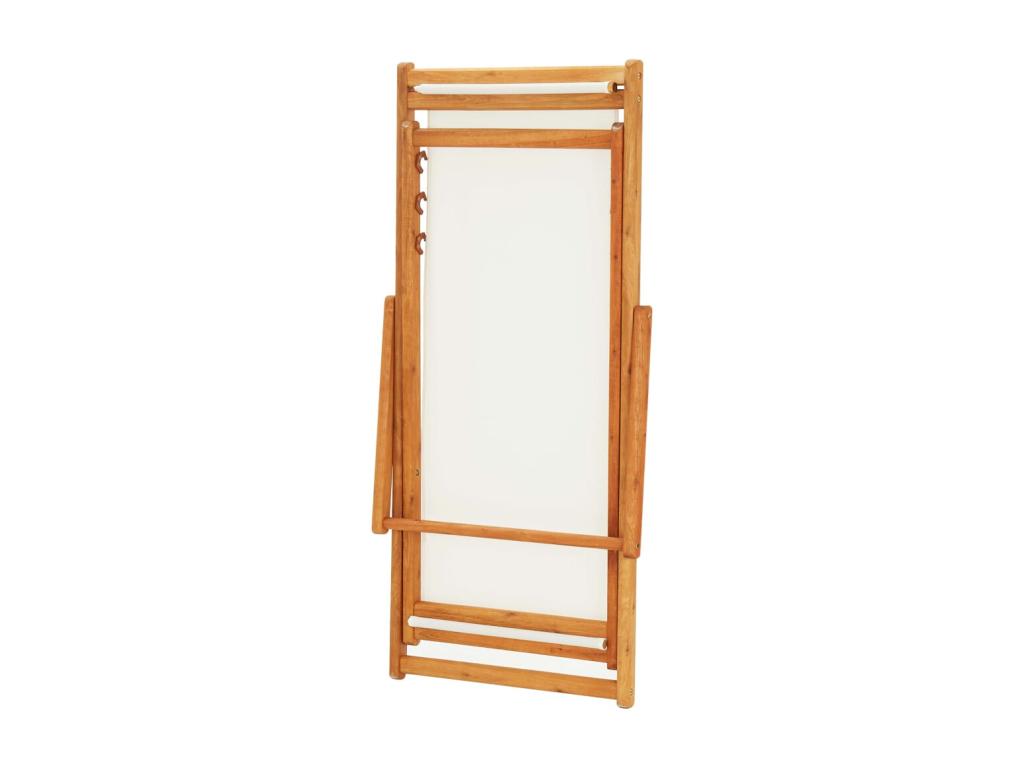 Chaise pliable de plage bois d'eucalyptus et tissu blanc crème QGIQ80149