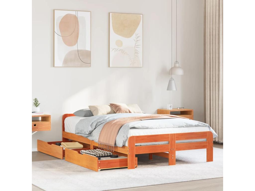 Cadre de lit sans matelas cire marron 120x200cm bois pin massif RWUB06787