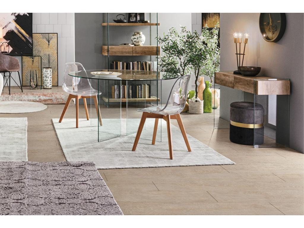 Table de salle à manger design ronde en verre transparent 6 places D130 - Chezlova OAJI05153