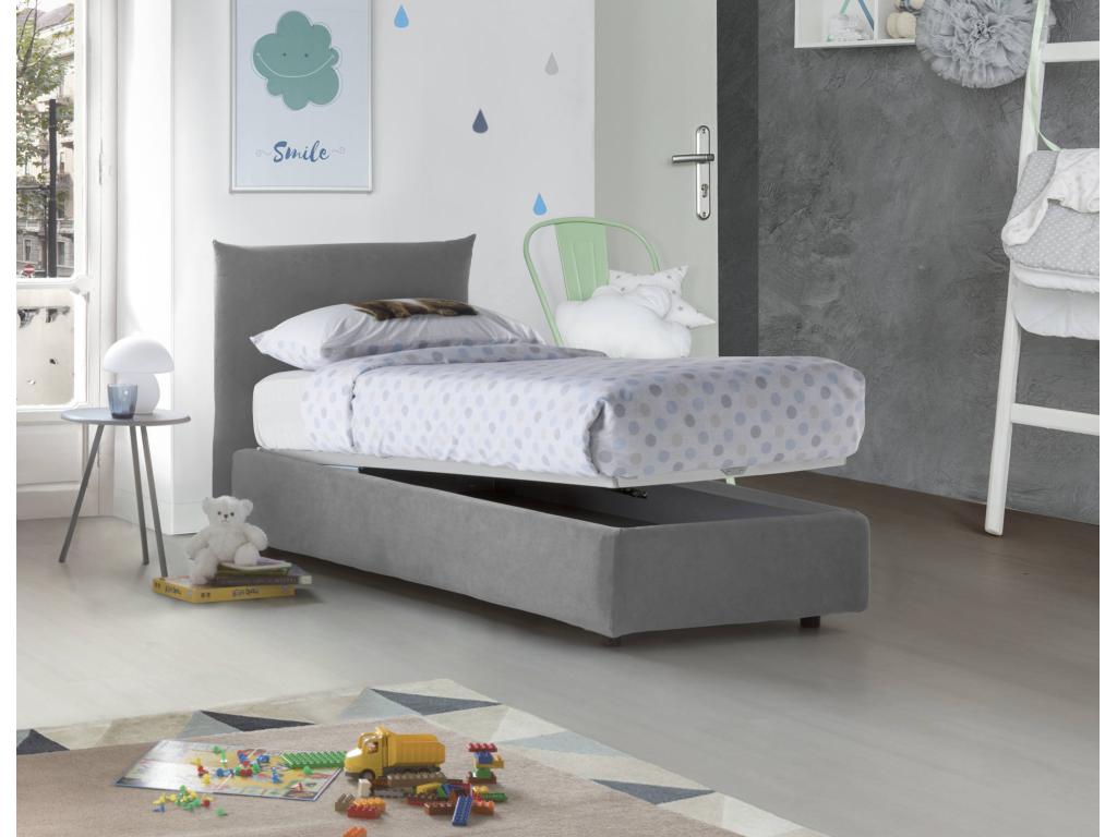Lit simple Artigeo Lit coffre avec revêtement en tissu Made in Italy Ouverture frontale adaptée pour matelas 80x190 cm Gris WLAJ81478