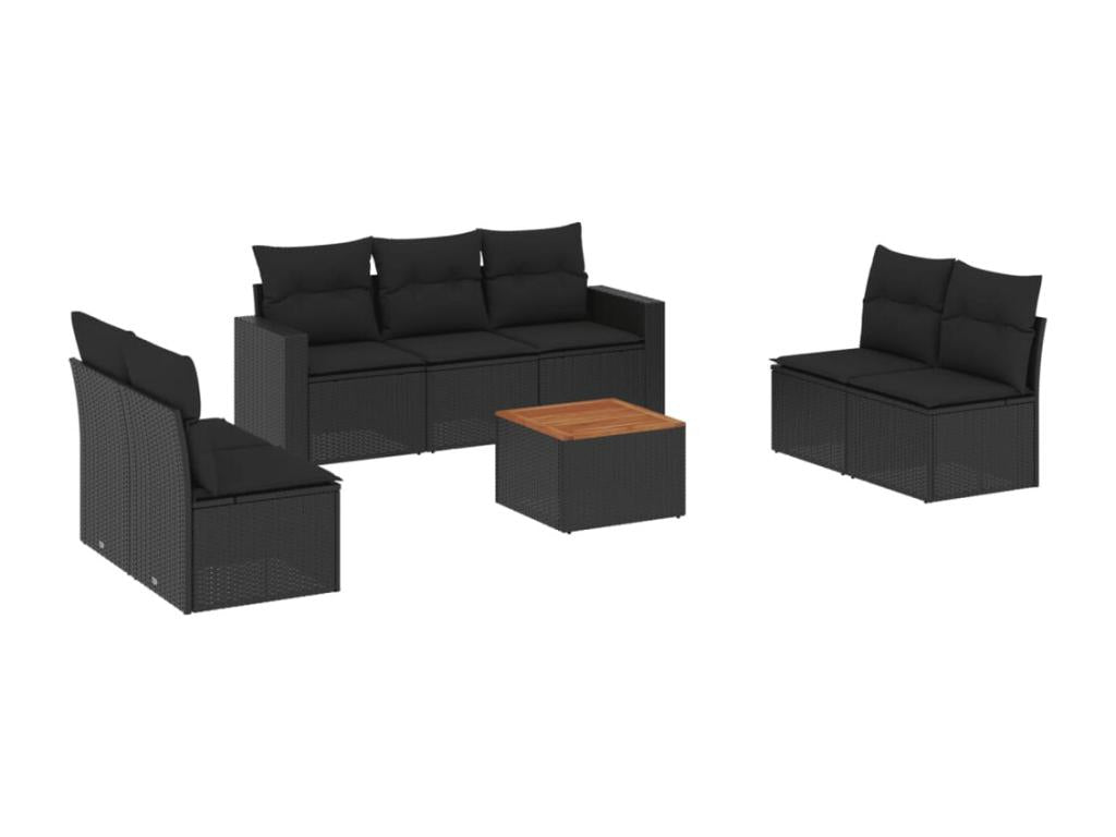 Salon de jardin 8 pcs avec coussins noir résine tressée EPSE30263
