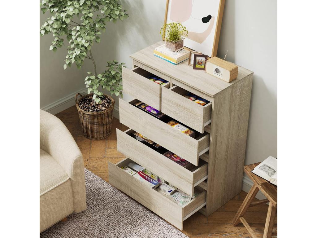 Commode avec 5 Tiroirs en bois Armoire Multifonction Moderne avec Rails en Métal Montage Facile 75x42x104 cm Marron VYFM38334