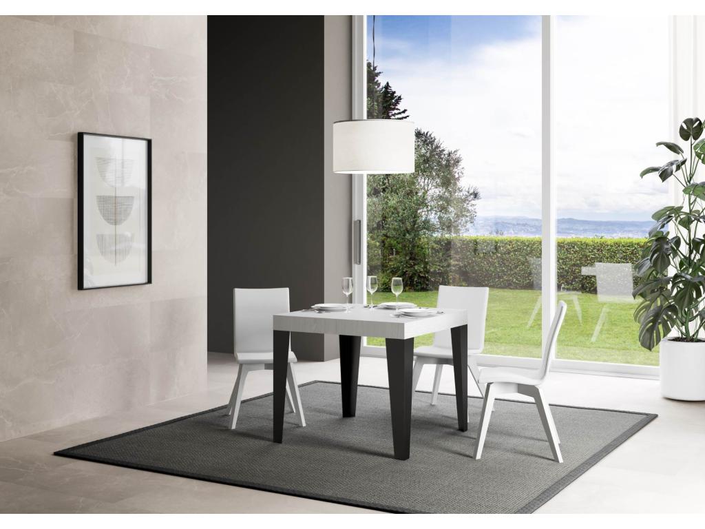 Table extensible 90x90/246 cm Flame Premium Frêne Blanc cadre Anthracite BDLA65432