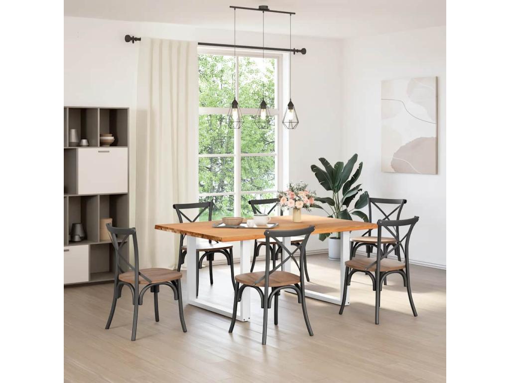 Table à manger marron clair bois de chêne massif rectangulaire HMIL79747