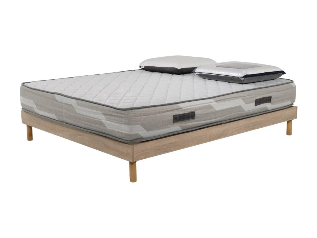 Ensemble Matelas Select Ressorts ensachés - 160x200cm avec 2 Oreillers Artigeo et Sommier Artigeo chêne RRKE81523