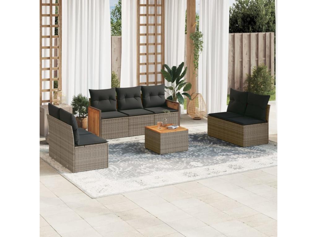 Salon de jardin 8 pièces avec coussins gris résine tressée MSYN86956