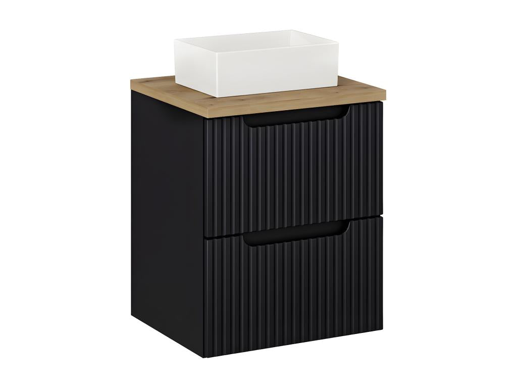Meuble simple vasque 50cm 2 tiroirs Chezlova Noir et Bois ETLT14824