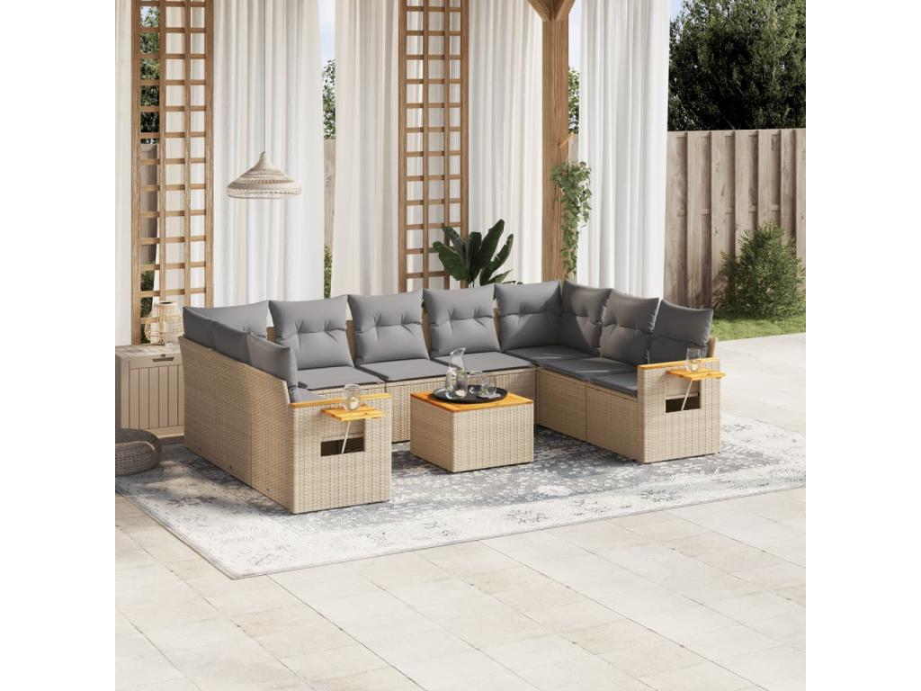 Salon de jardin avec coussins 10 pièces beige résine tressée UQMK62562