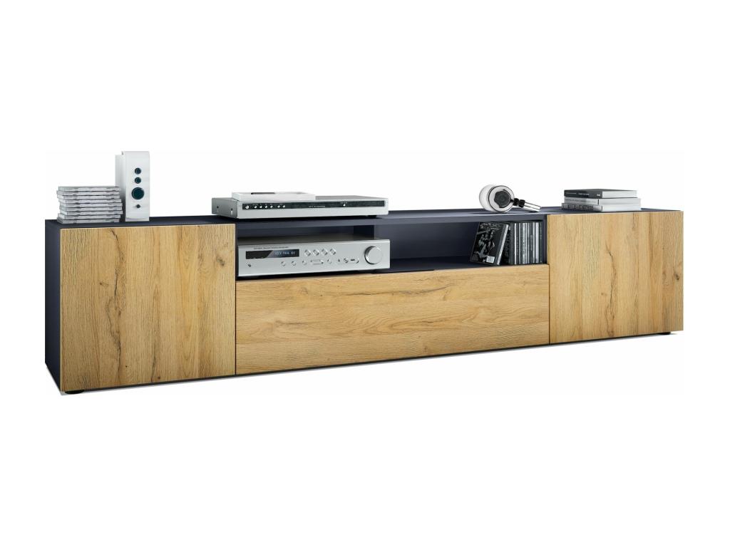 Meuble TV Gris Mat Et Aspect Chêne Nature lxhxp 181x39x35 Cm VOUS83544