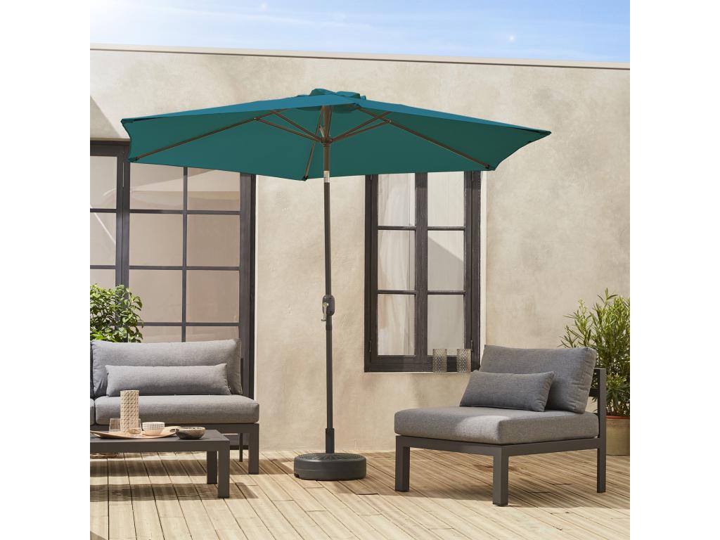 Parasol droit rond 300cm - Chezlova Bleu canard - mât central en aluminium orientable et Chezlova d'ouverture URFM03260