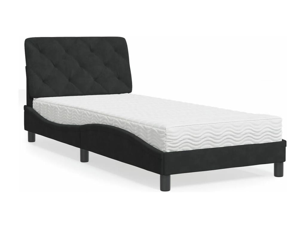 Lit avec matelas noir 80x200 cm velours HYCR11293