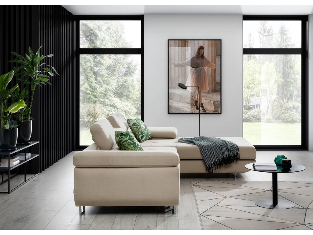 Canapé convertible d'angle droit tissu vert et simili cuir blanc avec rangement Chezlova 280cm GHFH30354