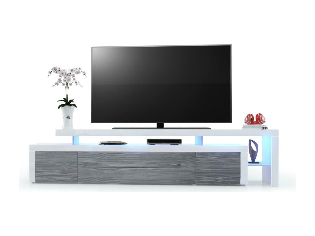 Meuble TV Blanc Laqué Et Chezlova Anthracite Mat LED lxhxp 227x52x35 BXMQ14409