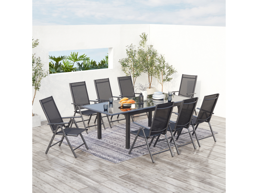 Salon de jardin gris en aluminium 8 personnes Chezlova BFBM35428