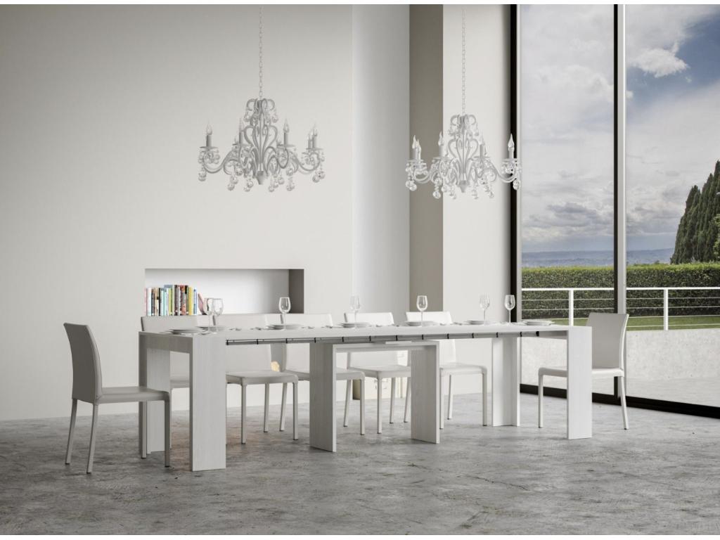 Console extensible en bois Decohaute-Couleur Blanc-Pied et support sur Decohaute-3 rallonges EAON59899