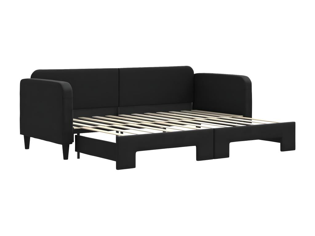 Lit de jour avec lit gigogne noir 80x200 cm tissu LICK61651