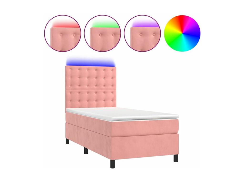 Sommier à Artigeo de lit matelas et LED Rose 100x200 Velours EGLC53202