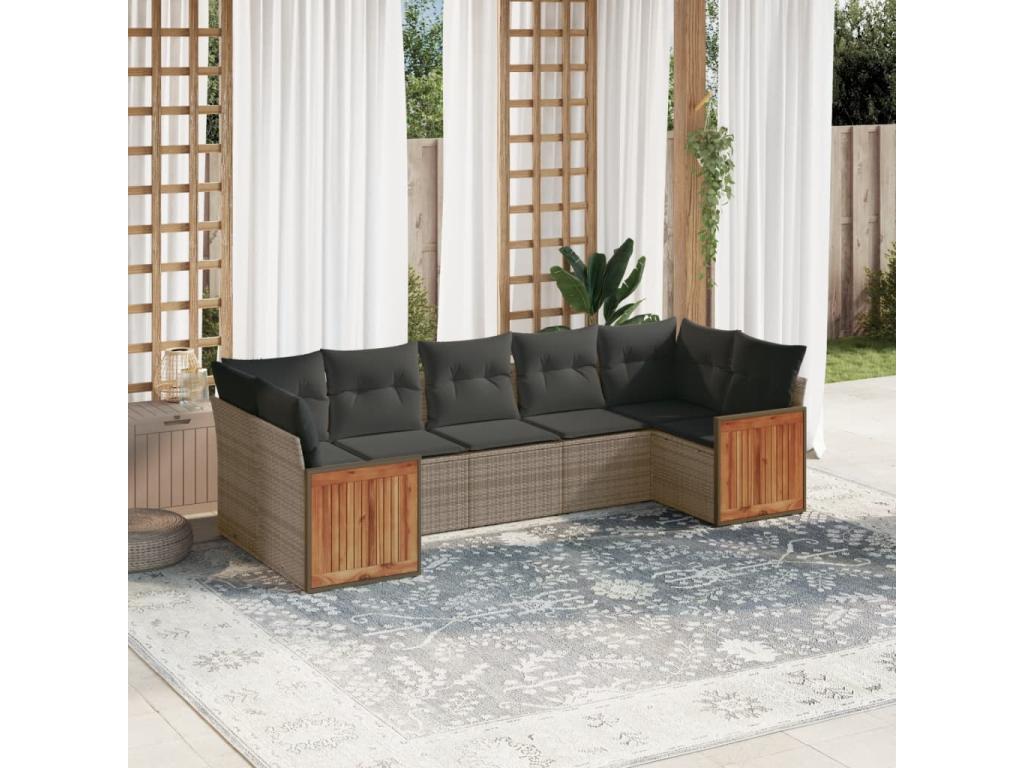 Salon de jardin avec coussins 7 pcs gris résine tressée QNNV53305