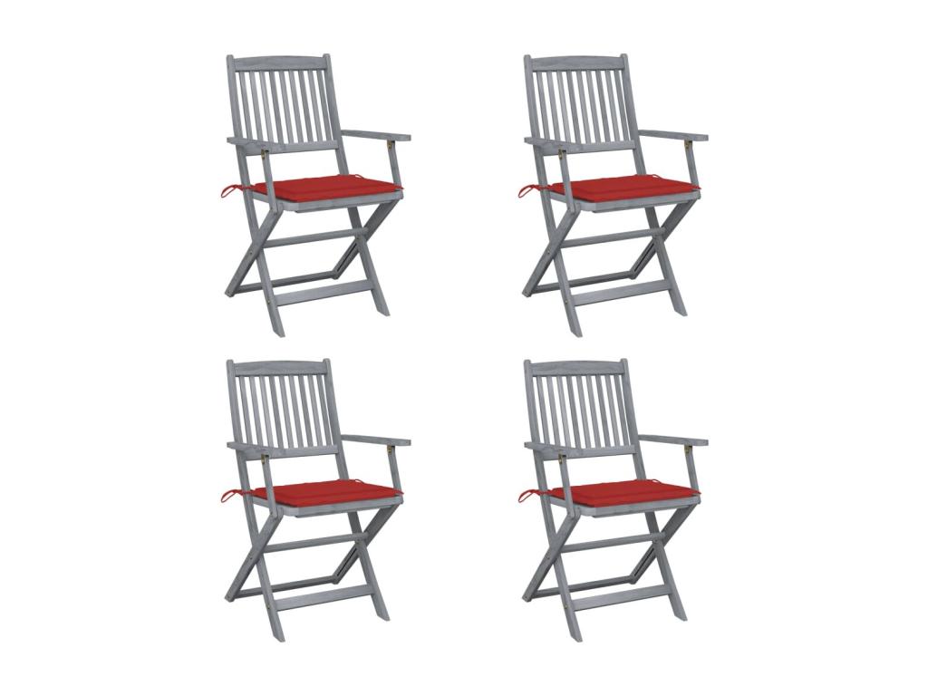 Chaises pliables d'extérieur 4 pcs avec coussins Bois d'Artigeo 3 TYQW60041