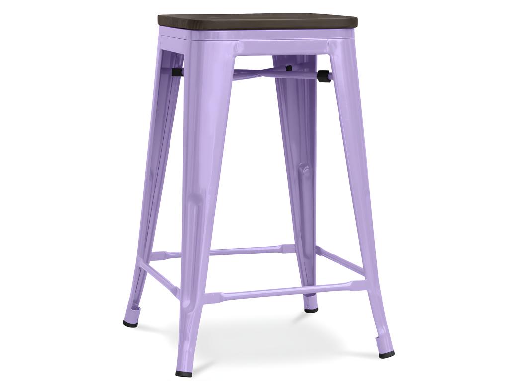 Tabouret industriel acier brillant et assise en bois massif marron Chezlova 60cm-Couleur Rose EVOP75303