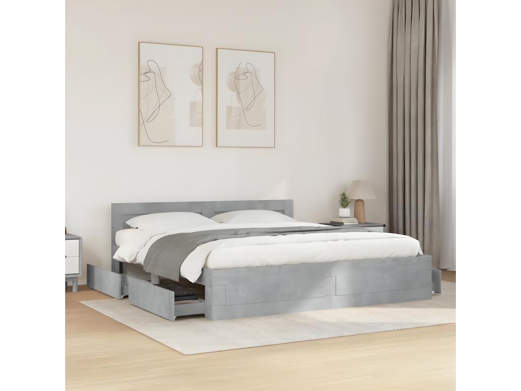 Cadre de lit avec tête de lit gris béton 180x200 cm YBYU00527
