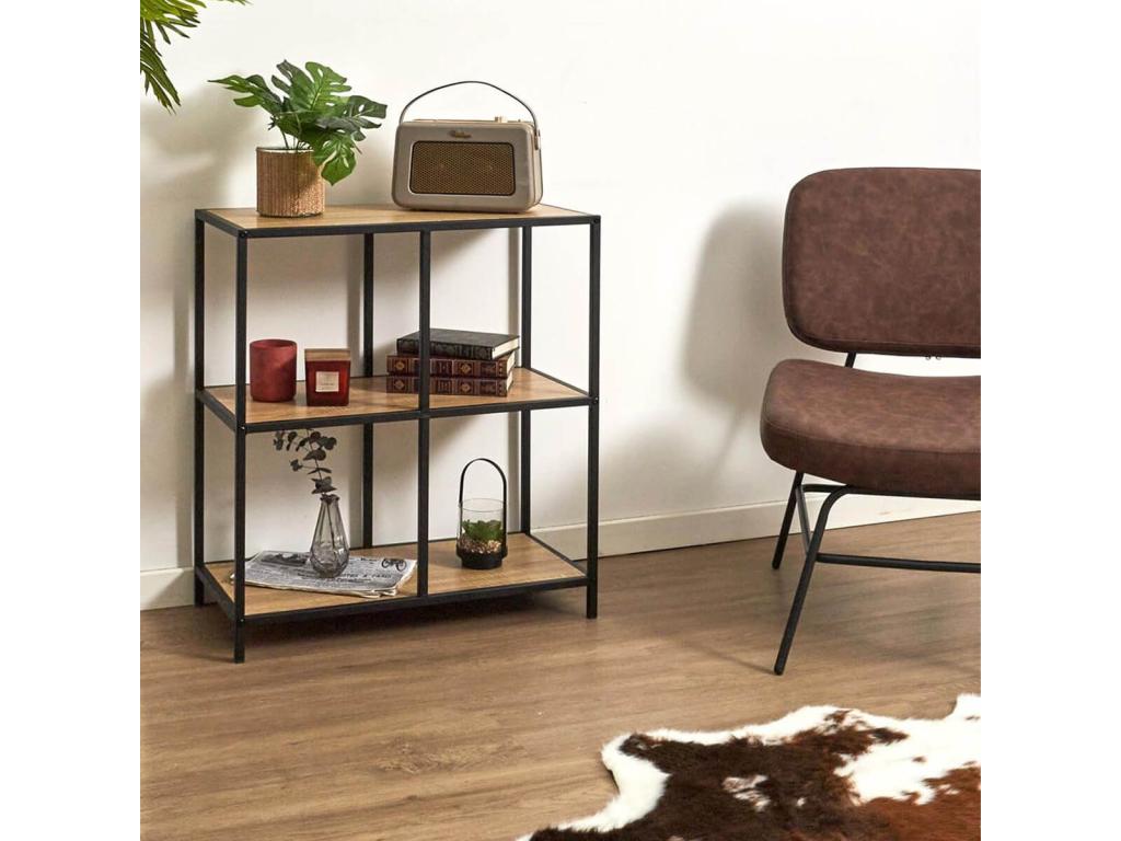 Artigeo - Etagère 4 caissons en métal noir et plateaux MDF aspect bois NWEX16963