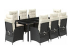 Ensemble à manger de jardin 9 pièces coussins noir résine tressée SDNU88451