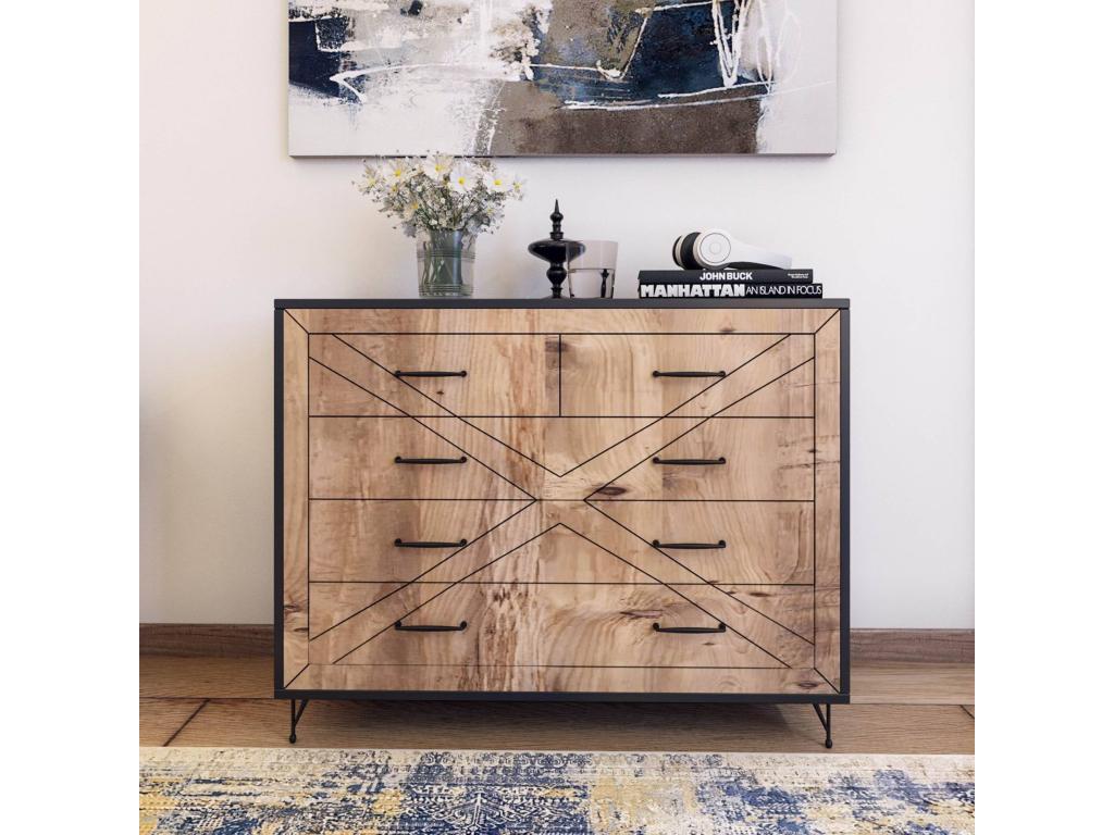 Commode 4 tiroirs Artigeo H100cm Bois Naturel et Anthracite et Métal Noir ZGXY62433