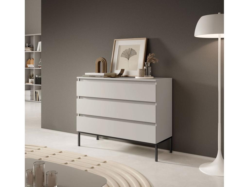 Commode à trois tiroirs - 100 cm - beige avec pieds noirs - Artigeo TBNX92919