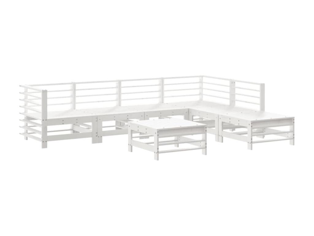 Salon de jardin 7 pièces avec coussins blanc bois massif VZTY68627