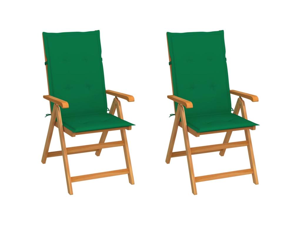 Chaises de jardin 2 pcs avec coussins vert Bois de teck massif 7 HNTD37868