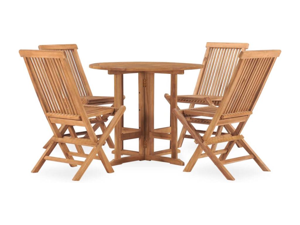 Mobilier à dîner d'extérieur pliable 5 pièces Bois solide de teck LQLW89531
