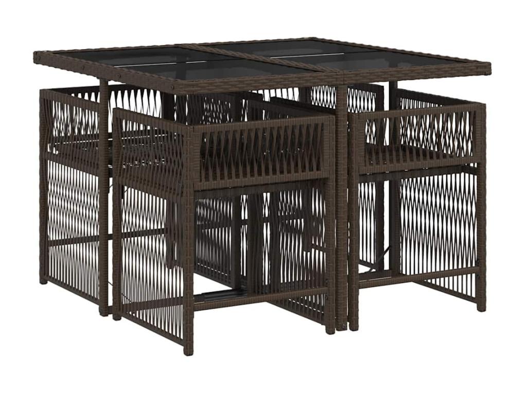 Ensemble à manger de jardin 5 pièces et coussins marron poly rotin BCVN06153