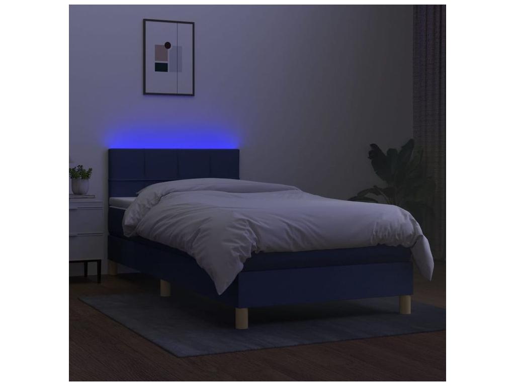 Sommier à Chezlova de lit avec matelas et LED Bleu 90x200 Tissu QQXS30344
